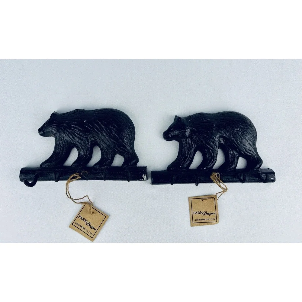 Lot Of 2 Cast Iron Bear Coat - Keys Hanger With 5 Hooks - NWT - Read